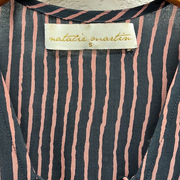 Natalie Martin Fit & Flare Ruffled Plunge Front Long Sleeve Striped Mini Dress S - Picture 3 of 9